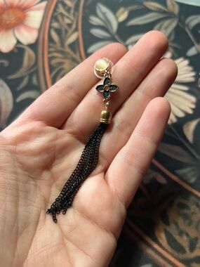 Black Tassel Drop Earrings Gold Tone Floral Dangle Boho Statement